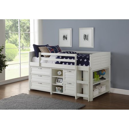 DONCO KIDS Donco Kids PD-795AW-Modular-C1 Twin Louver Low Loft in White with 3 Drawer Chest; 2 Drawer Chest with Shelves & Bookcase PD_795AW_Modular_C1